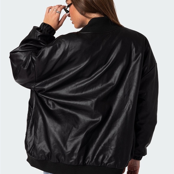 Edikted Black Faux Leather Bomber Jacket - Picture 2 of 3